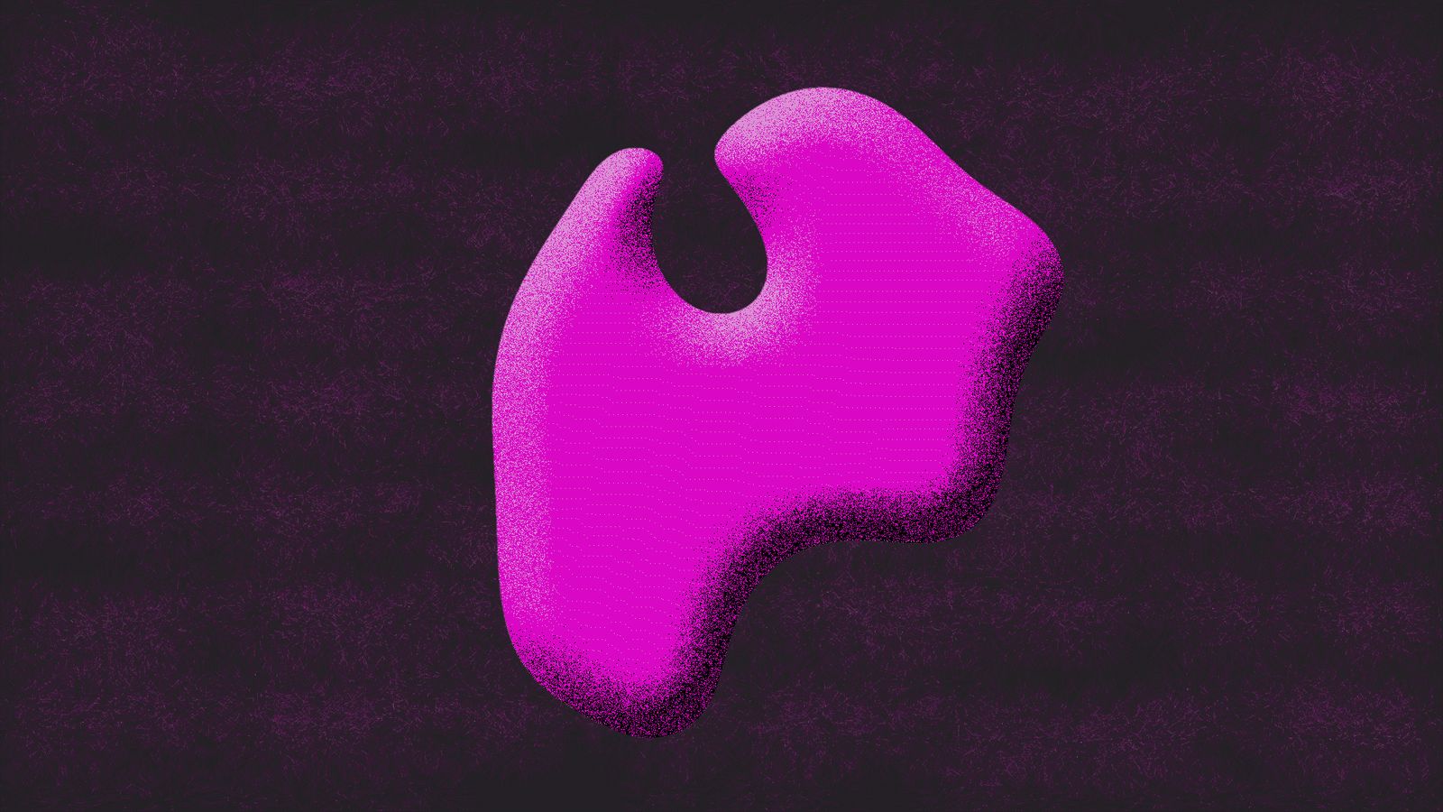 A magenta blob melting over a pattern of “Purim ball” in Hebrew, Arabic and English