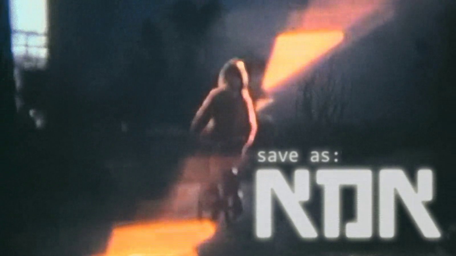 Faded 8mm footage of a girl riding a bicycle through a light leak, under the title “save as: Mom”